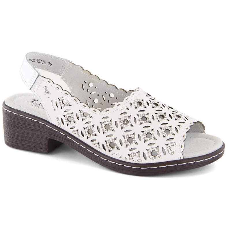 Sandale albe cu toc de damă confortabile din piele de la T.Sokolski