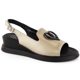 Sandale de damă cu pană din piele, aurii Filippo DS6069 de aur