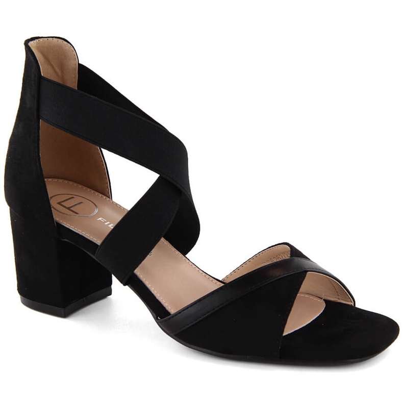 Sandale de dama cu toc inalt cu benzi elastice, negre Filippo DS6262 negru