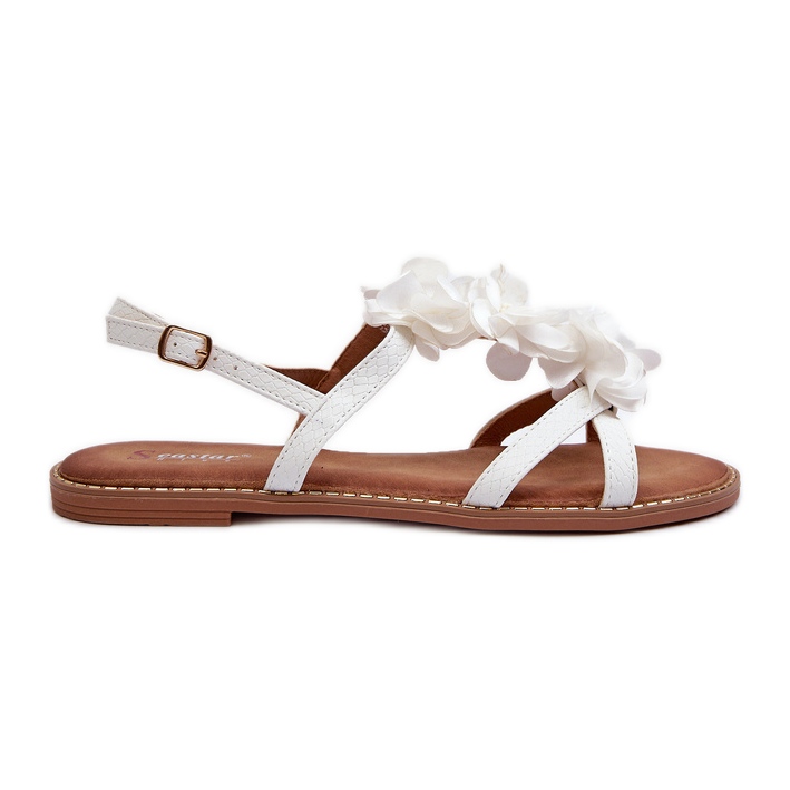 Sandale Plate Dama Decorate cu Flori, Abidina Alba