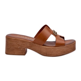 Zazoo 40412 Flip-flops eleganti de dama din piele cu decor auriu, maro