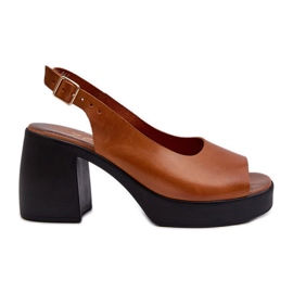 Sandale din piele maro Zazoo 40376 cu tocuri înalte masive