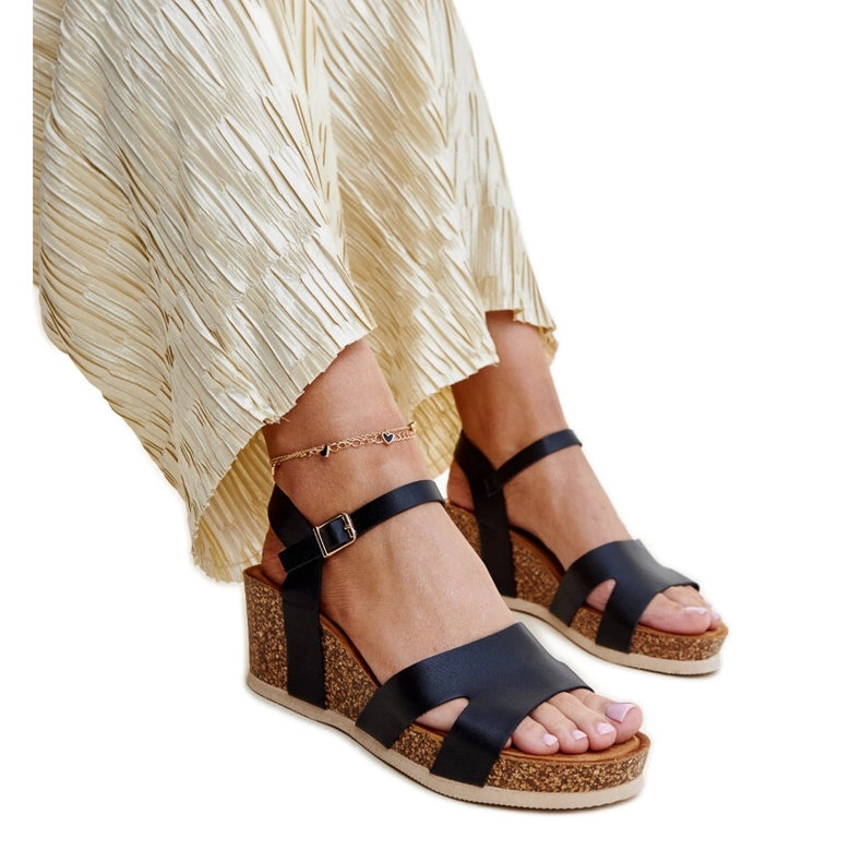 Sandale cu pană din plută neagră Gabera negru Sandale cu pană din plută neagră Gabera negru