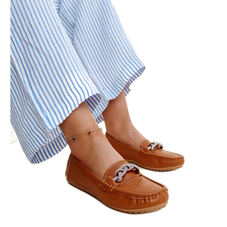 Mocasini maro decorati cu strasuri Adiba Mocasini maro decorati cu strasuri Adiba