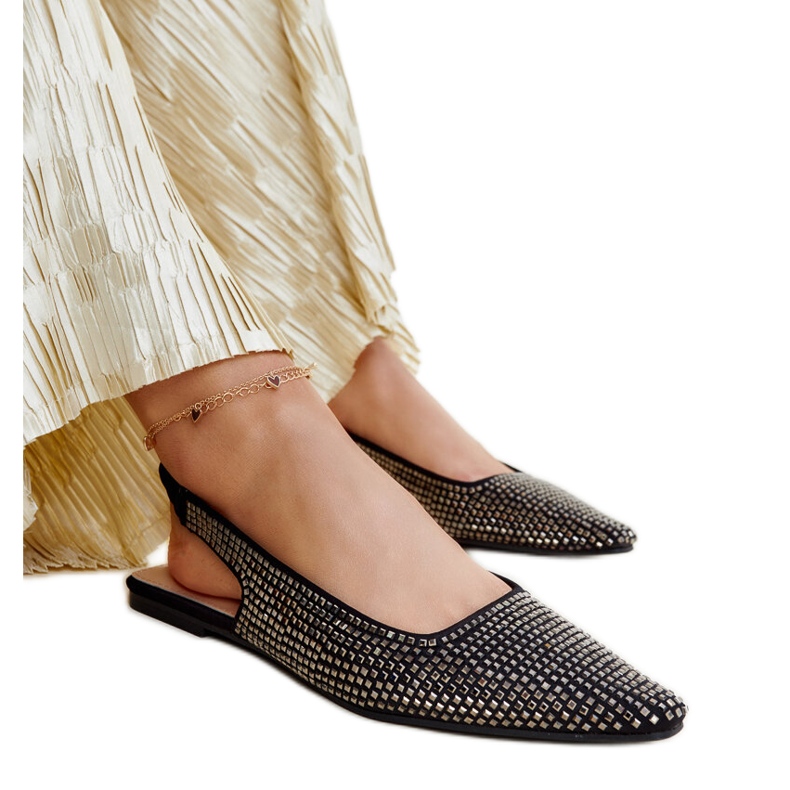 Sandale cu toc deschis Nadiana de culoare neagră strălucitoare negru