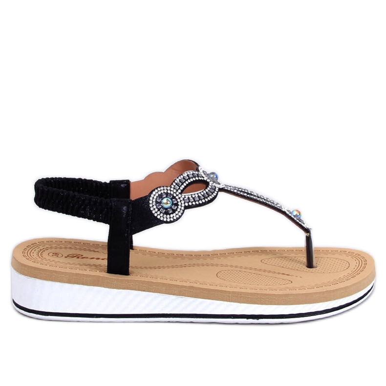 Harani Sandale flip-flop negre cu zirconi negru