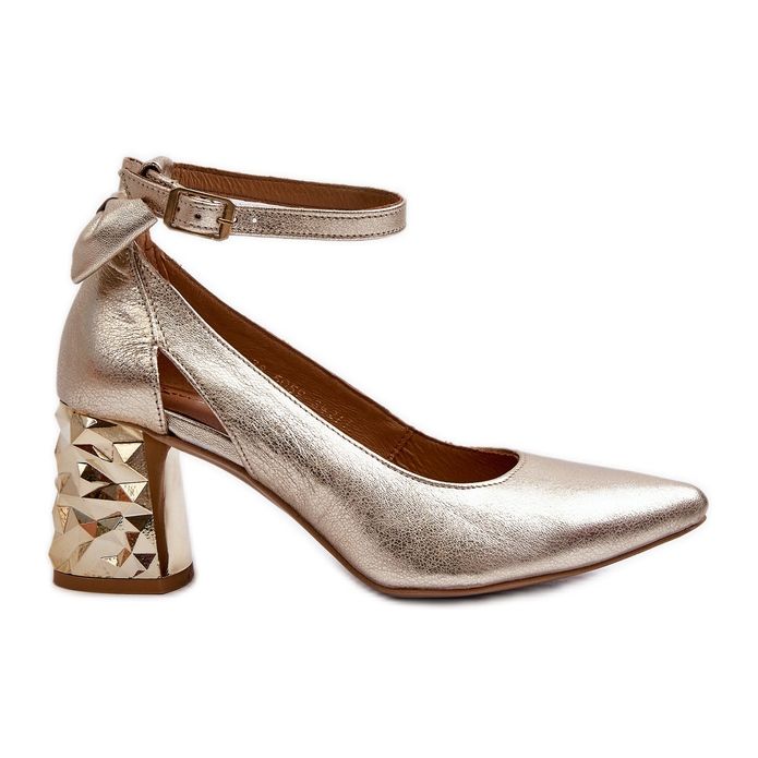 Pompe din piele cu fundă Maciejka 05059-25 Aur de aur