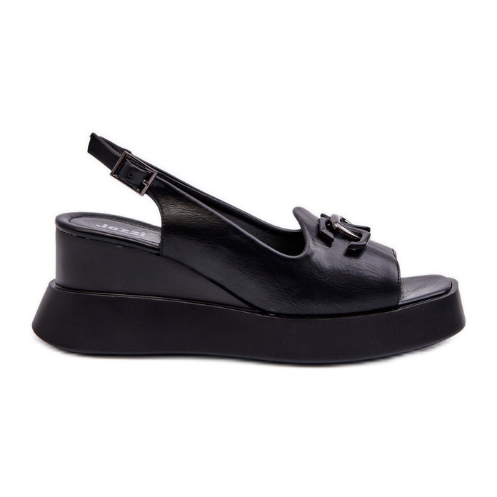 Jezzi Sandale De Dama Pe Platforma Si Pana Cu Decorat, Janesca Neagra negru