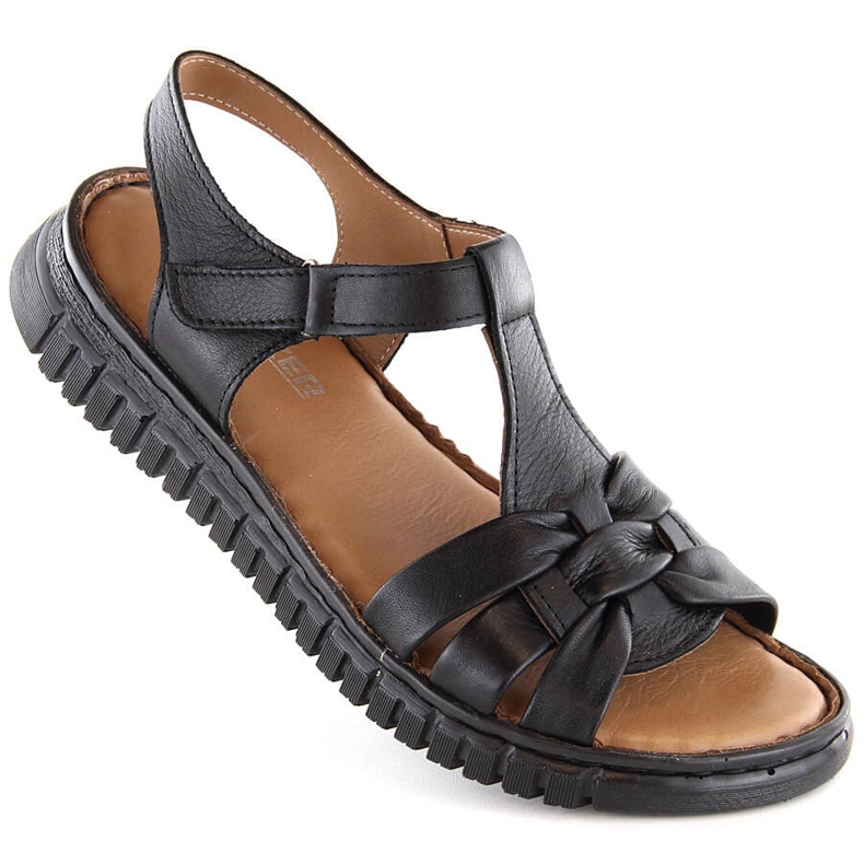 Sandale de dama din piele cu velcro, neagra Artiker 54C0812 negru