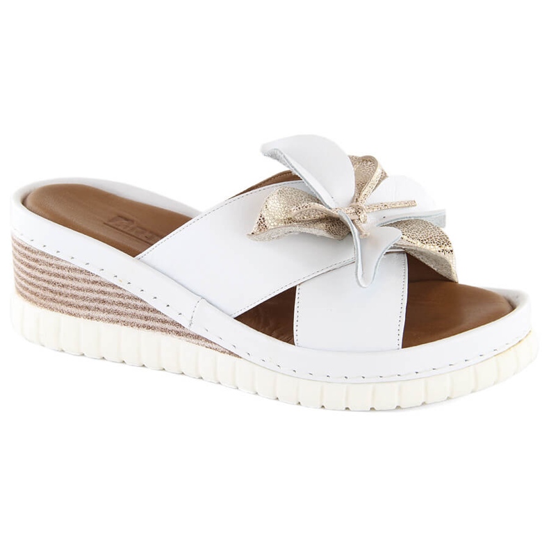 Papuci de femei confortabili din piele cu o floare, alb Artiker 54C0537