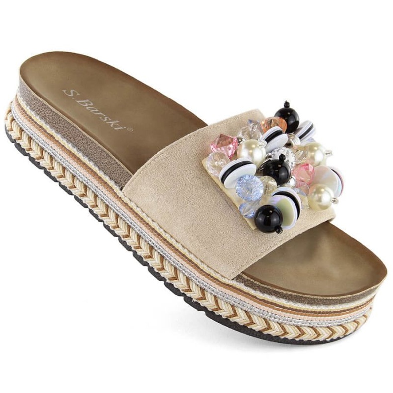 S.Barski W OLI260 sandale bej cu platformă cu margele