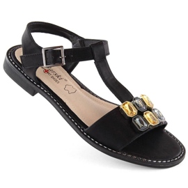 Sandale comode cu zirconi S.Barski W OLI261A, negre negru