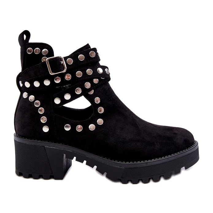 Ideal Shoes Botine De Damă De Căprioară Cu Știfturi Decorative, Negru Ideal Shoes Botine De Damă De Căprioară Cu Știfturi Decorative, Negru