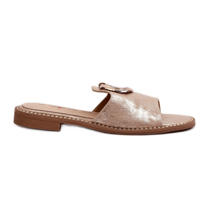Flip-flops eleganti strălucitori pentru damă, cu decor S.Barski KV27-032 Aur de aur