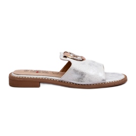 Flip-flops eleganti strălucitori pentru damă, cu decor S.Barski KV27-032 argintiu