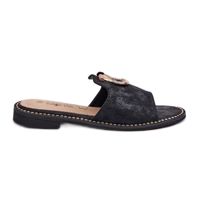 Flip-flops de damă, strălucitori și eleganti, cu decor S.Barski KV27-032 negru