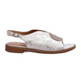 Sandale De Dama Cu Decorat Pe Tocuri Plate S.Barski KV24-057 Argintiu