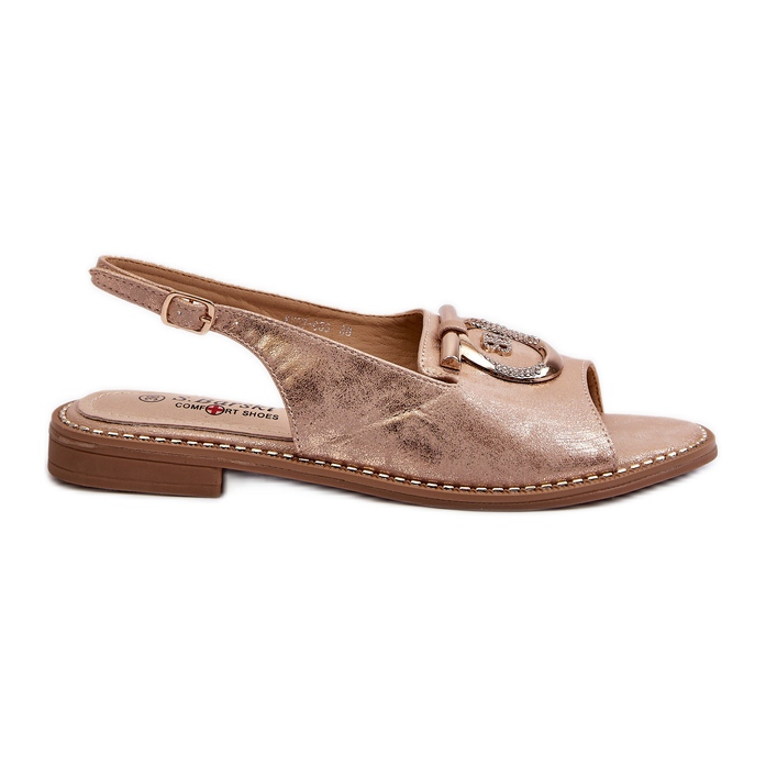 Sandale elegante de damă cu decorațiuni aurii pe tocuri plate, auriu roz S.Barski KV27-053 de aur