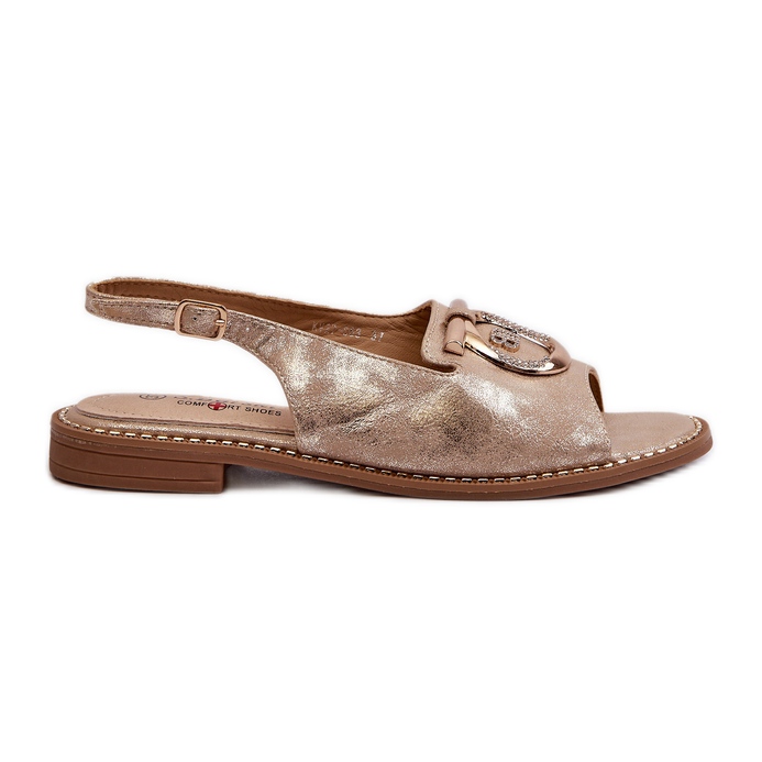 Sandale elegante de damă cu decorațiuni aurii pe tocuri plate, aurii S.Barski KV27-053 de aur