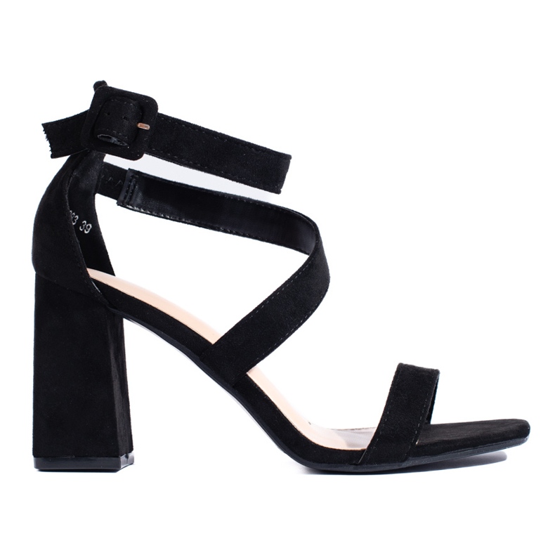 Sandale cu toc înalt de damă din piele intoarsa neagra negru