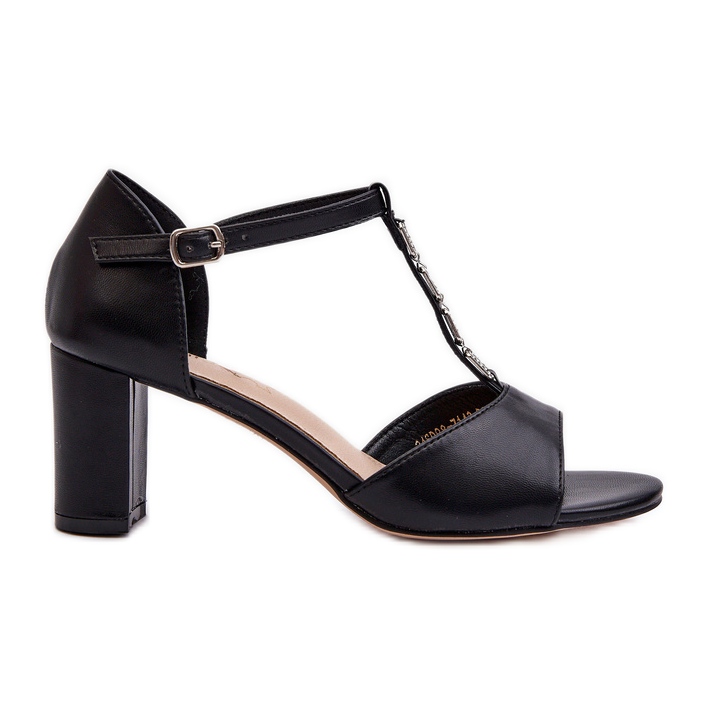 Sandale De Dama Cu Toc Inalt Cu Curea Decorativa, Piele Ecologica, Triavera Neagra negru