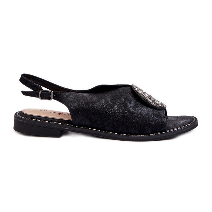 Sandale Dama Cu Decorat Pe Tocuri Plate S.Barski KV24-057 Negru