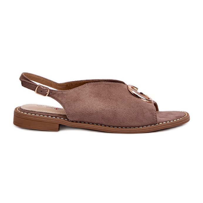 Sandale De Dama Elegante Cu Decorat Eco Suede S.Barski KV27-058 Maro