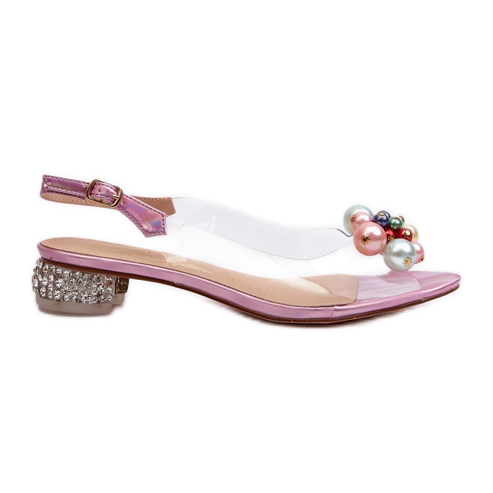 S.Barski Sandale Transparente Toc Cu Decor Roz D&amp;A MR38-368