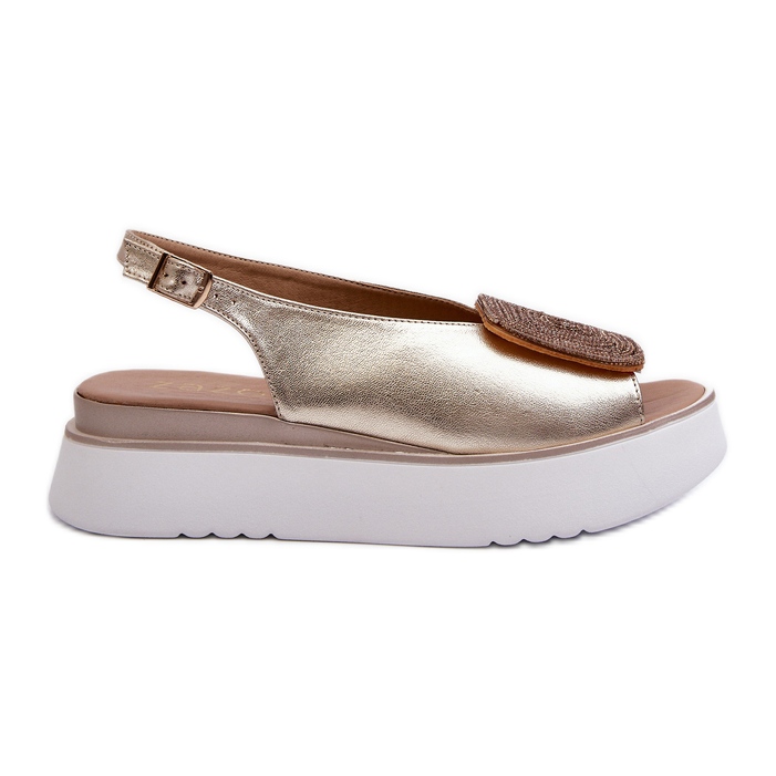 Sandale din piele pentru femei Zazoo 1786 pe o platformă cu decor auriu de aur