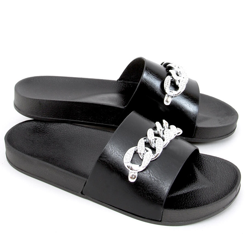 Papuci Tilia Black cu lant negru