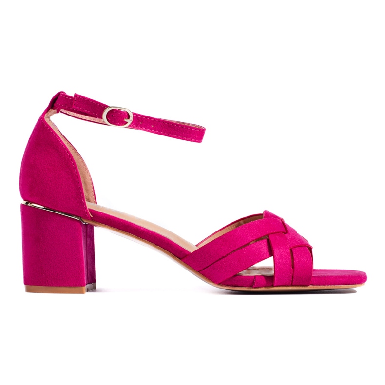 Sandale cu toc roz din piele intoarsa