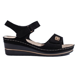Sandale cu toc din piele de căprioară neagră negru Sandale cu toc din piele de căprioară neagră negru