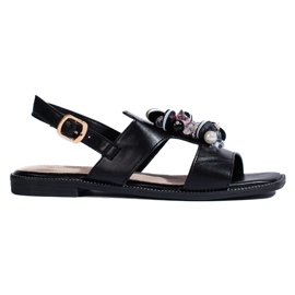 Sandale de dama negre cu decor negru Sandale de dama negre cu decor negru