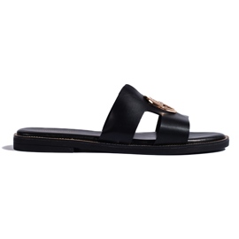Flip-flops negri cu decor auriu negru