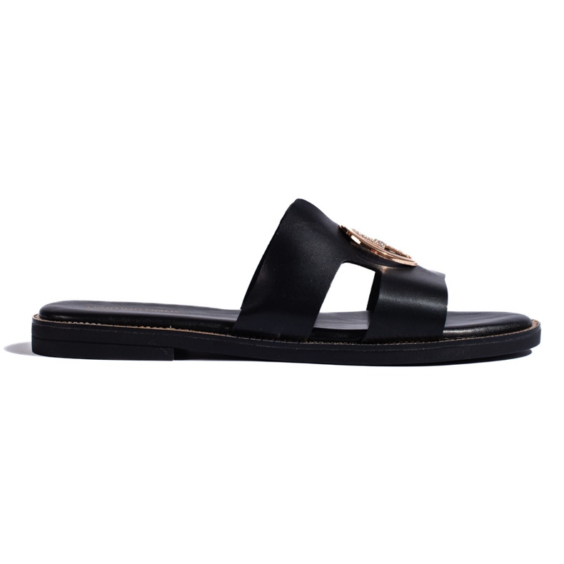 Flip-flops negri cu decor auriu negru
