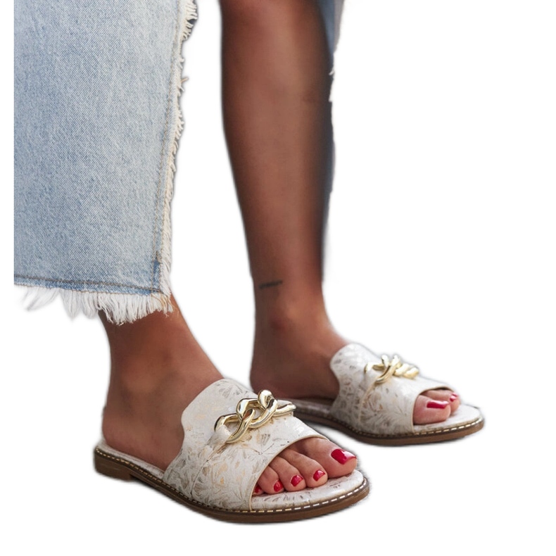 Șlapi Ranime cu inserție din piele bej