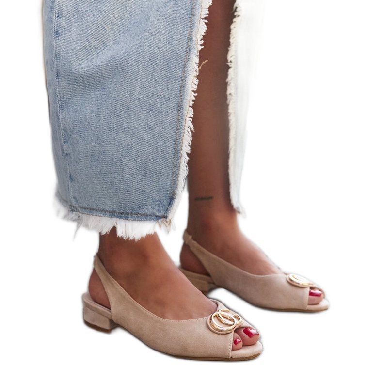 Sandale cu branț din piele Warda bej