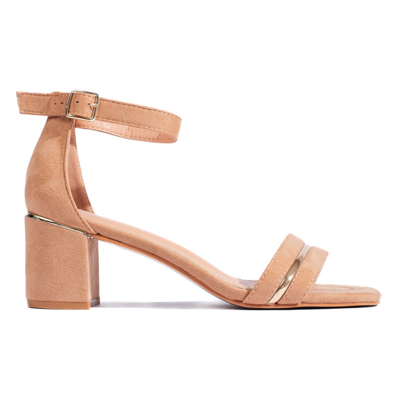 Sandale maro din piele intoarsa cu toc mic