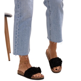 Flip-flops cu flori pe talpă de plută de la Almida negru