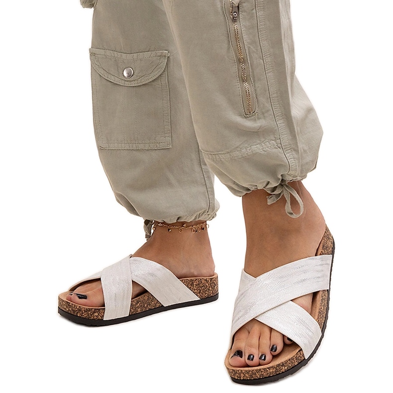 Papuci cu talpă din plută lucioasă Ribera alb Papuci cu talpă din plută lucioasă Ribera alb