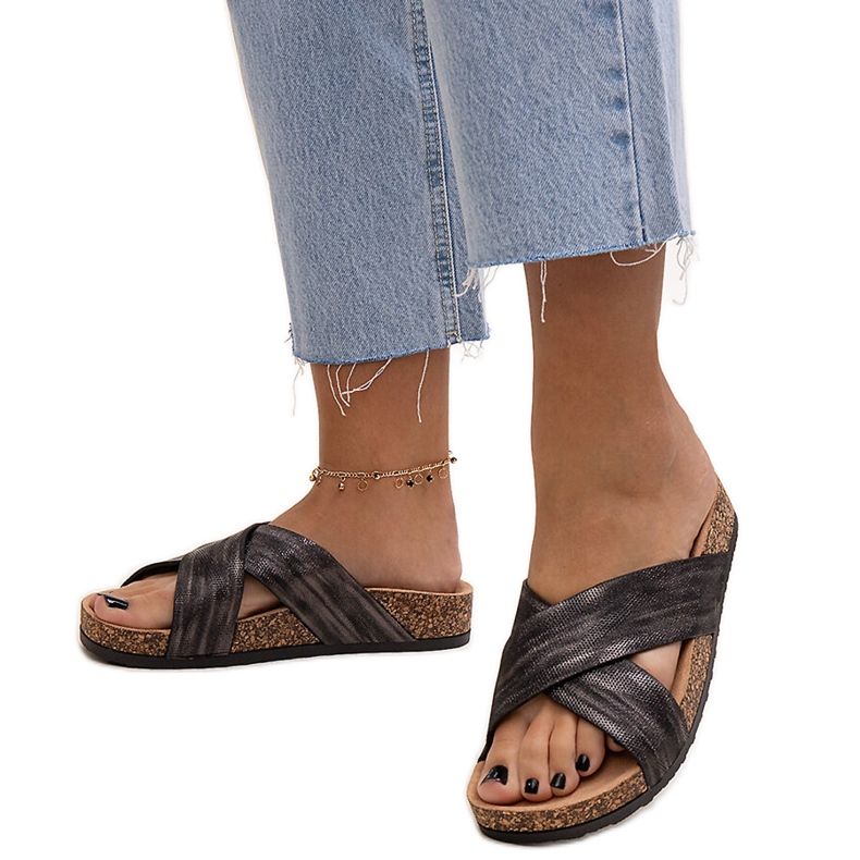 Papuci cu talpă din plută lucioasă Ribera negru