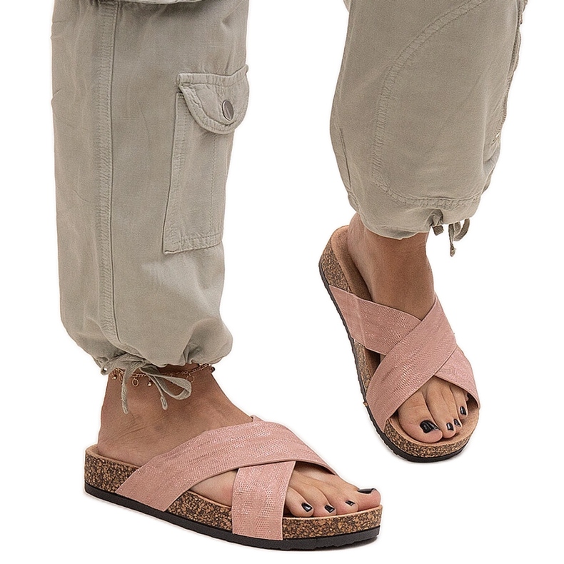 Papuci cu talpă din plută lucioasă Ribera roz