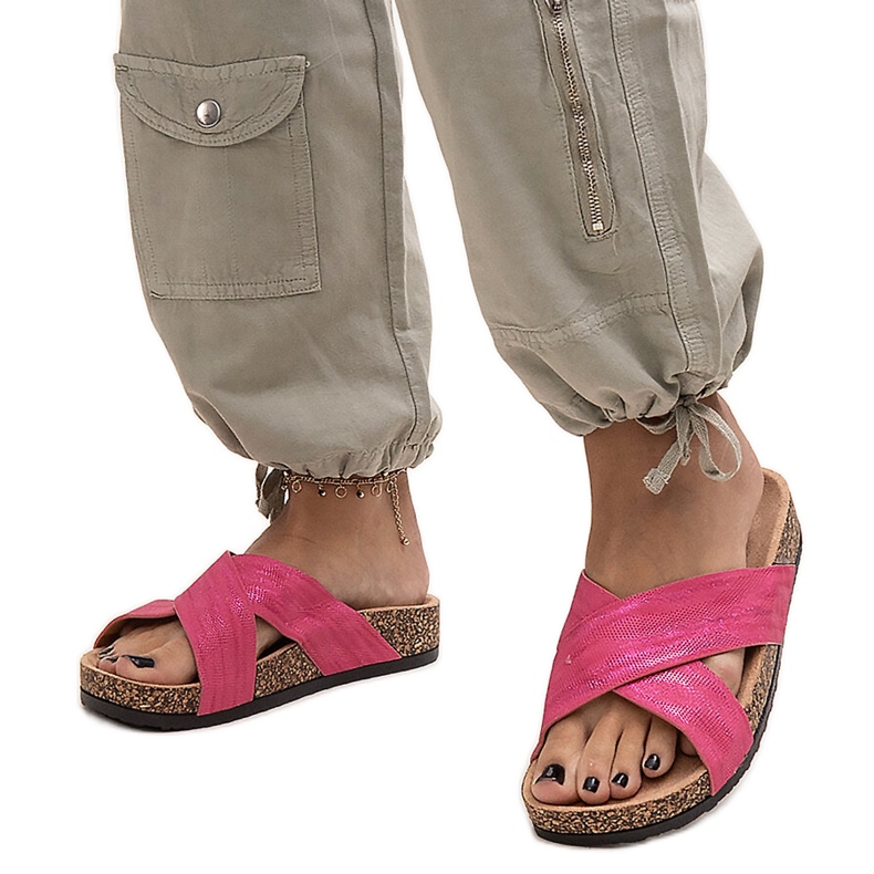 Papuci cu talpă din plută lucioasă Ribera roz