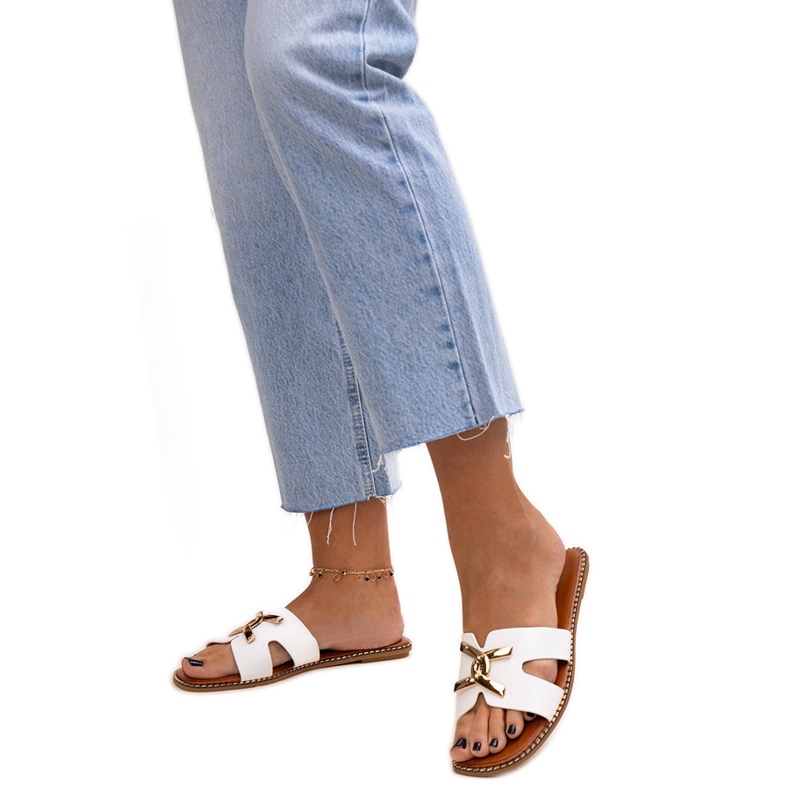 Șlapi albi cu cataramă Razanna