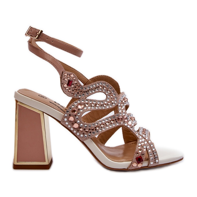 S.Barski Sandale de damă decorate cu toc înalt D&amp;A CR952 roz