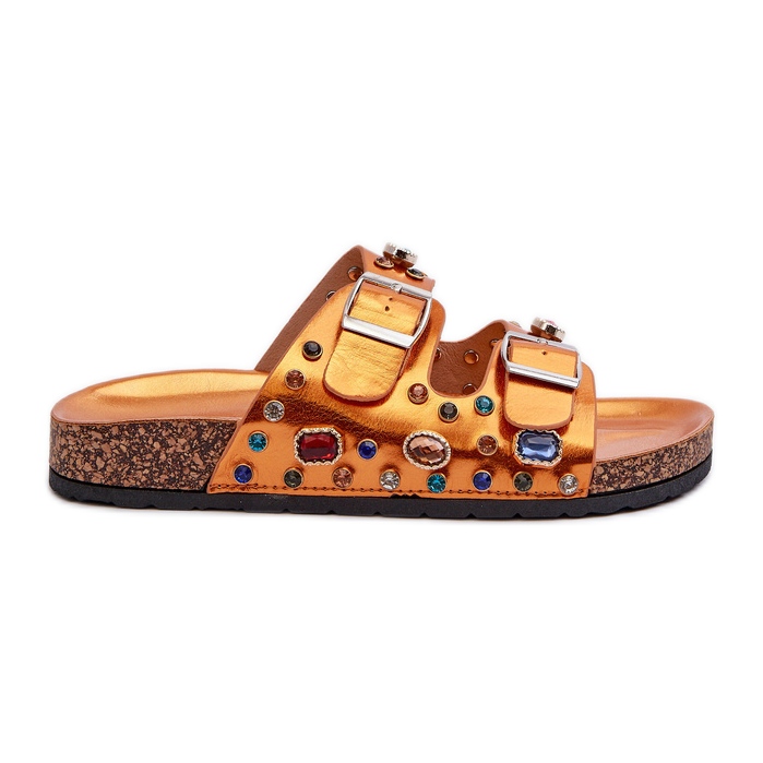 Flip-flops De Dama Decorati Cu Catarame S.Barski MY121 Portocaliu de aur