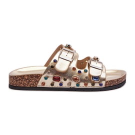 Șlapi Decorați De Damă Cu Catarame S.Barski MY121 Aur de aur