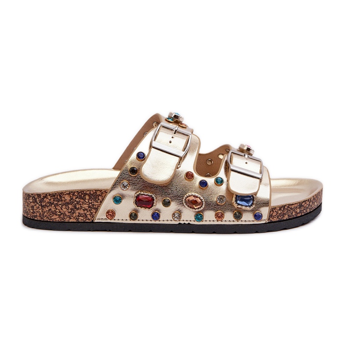 Șlapi Decorați De Damă Cu Catarame S.Barski MY121 Aur de aur