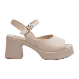 Sandale de damă din piele cu toc înalt Vinceza 66627 bej Sandale de damă din piele cu toc înalt Vinceza 66627 bej