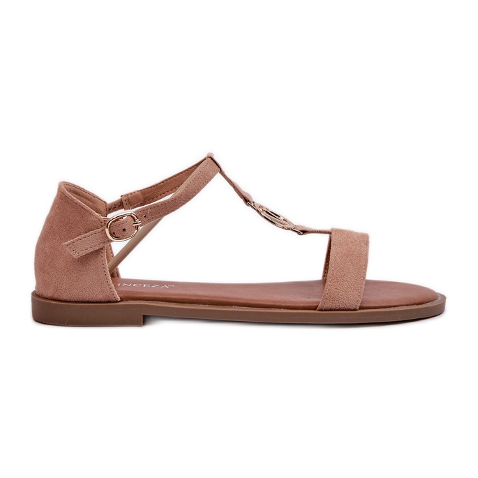 Sandale Plate Dama Cu Decorat Auriu Vinceza 17321 Bej